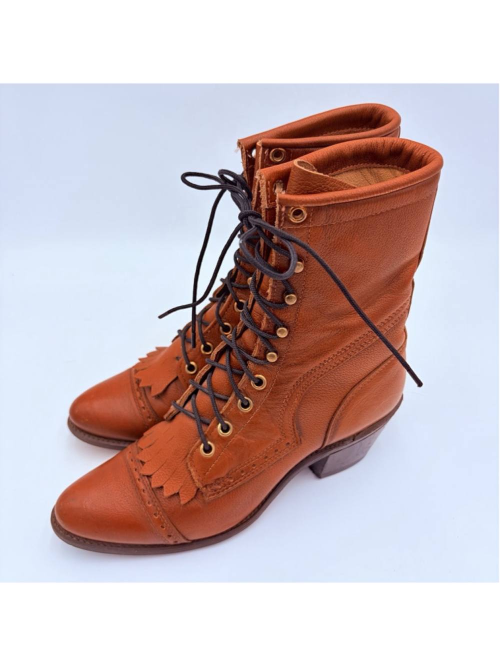 Vintage Capezio L498 Leather Lace Up Kiltie Ankle Boots Brown Women’s US 8M